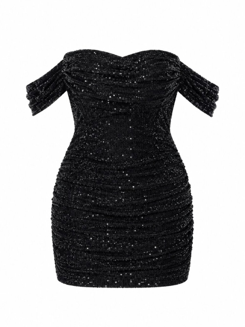 🦋 2/30 PrettyLittleThing Black Sequin Ruched Mini Dress Size US 16